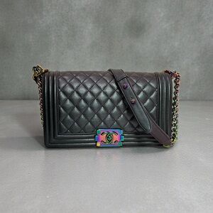 Chanel Purple Iridescent 
Mermaid Quilted Shoulder Boy Flap Bag goatskin leather